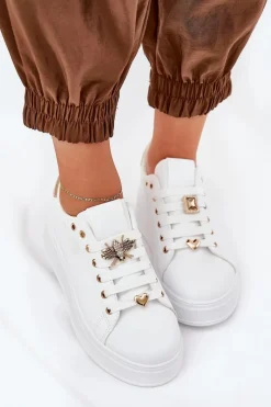 New Boto Sneakersy Damskie Na Platformie Z Przypinkami Białe Ilanina