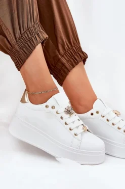 New Boto Sneakersy Damskie Na Platformie Z Przypinkami Białe Ilanina