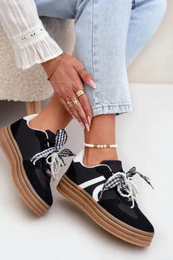 Discount Boto Sneakersy Damskie Na Platformie Z Ozdobami Czarne Vinness Czarny