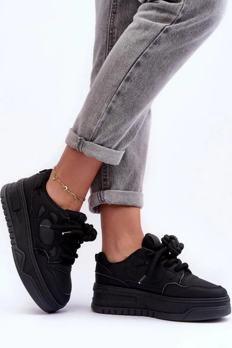 Discount Sneakersy Damskie Na Platformie Czarne Finos Damskie Buty Sportowe Na Platformie|Sneakersy Damskie