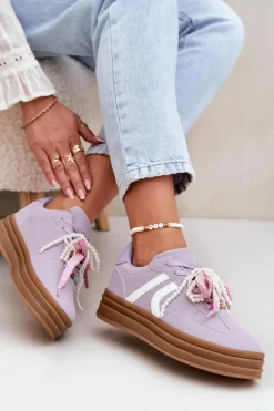 Online Sneakersy Damskie Na Platformie Z Ozdobami Fioletowe Vinness Damskie Buty Sportowe Na Platformie|Sneakersy Damskie