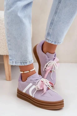 Online Sneakersy Damskie Na Platformie Z Ozdobami Fioletowe Vinness Damskie Buty Sportowe Na Platformie|Sneakersy Damskie