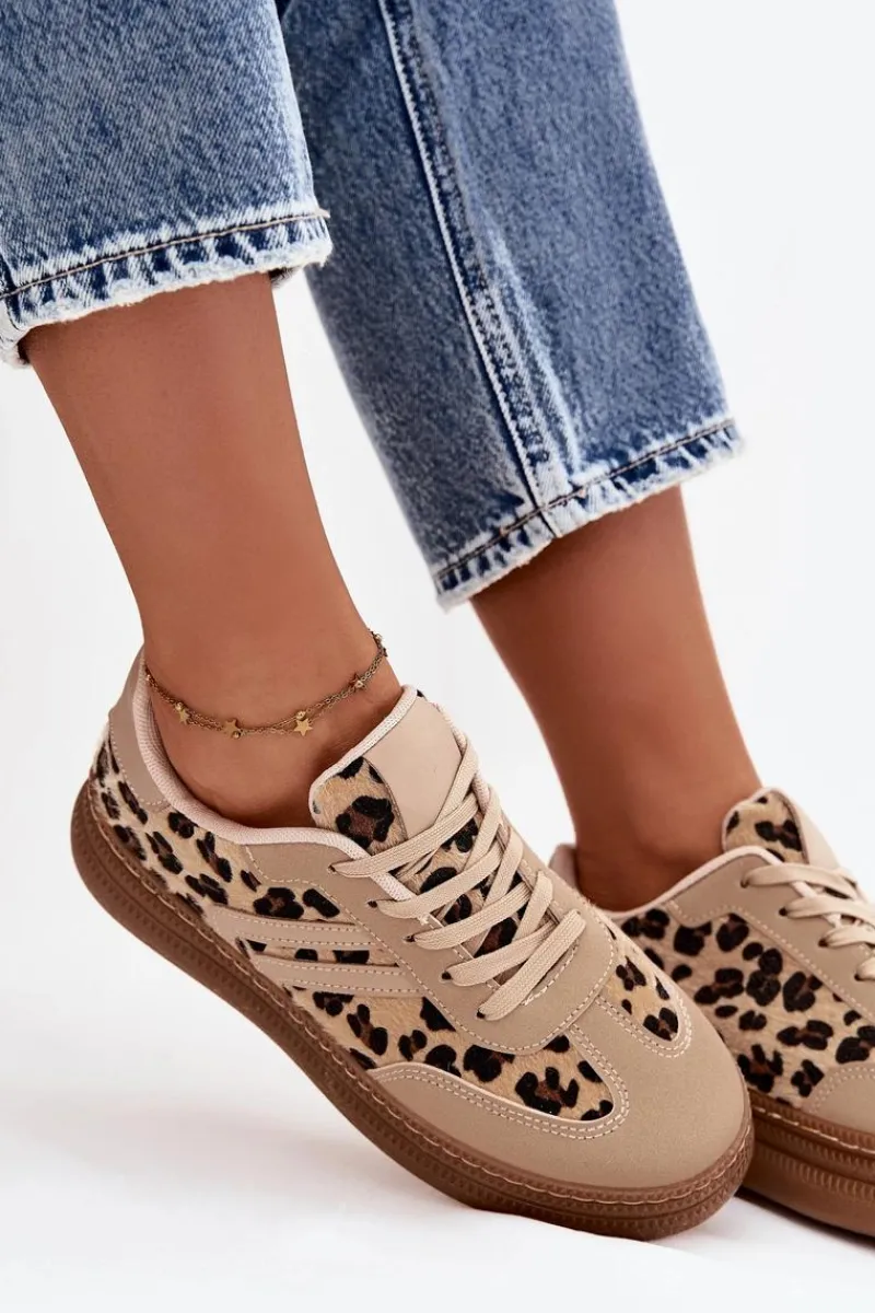 Clearance Boto Sneakersy Damskie Na Platformie Panterka Beżowe Denissa Beżowy