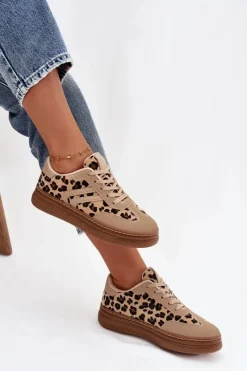 Clearance Boto Sneakersy Damskie Na Platformie Panterka Beżowe Denissa Beżowy