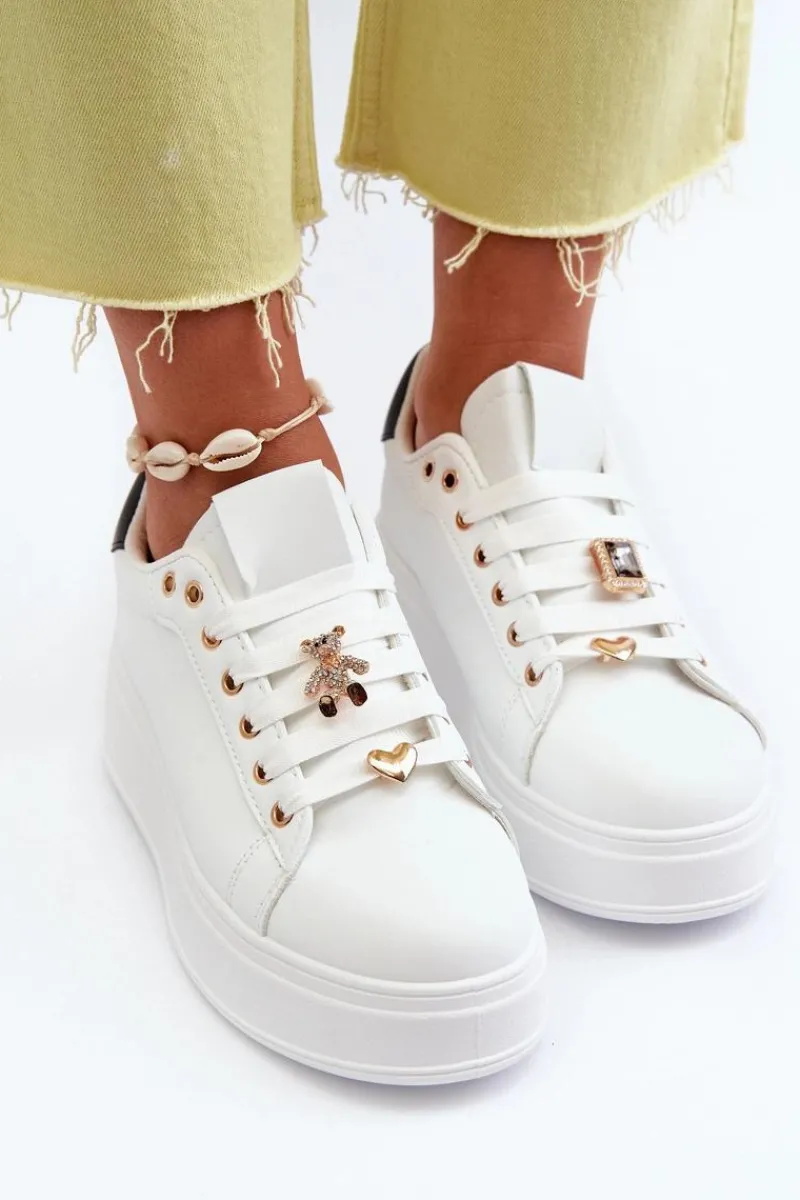 Discount Boto Sneakersy Damskie Na Platformie Z Przypinkami Eko Skóra Białe Cavisa