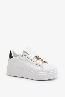 Discount Boto Sneakersy Damskie Na Platformie Z Przypinkami Eko Skóra Białe Cavisa