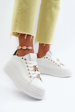 Discount Boto Sneakersy Damskie Na Platformie Z Przypinkami Eko Skóra Białe Cavisa