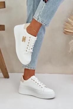 Best Sneakersy Damskie Na Platformie Biało-Beżowe Temittes Damskie Sneakersy Damskie