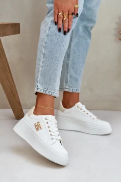 Best Sneakersy Damskie Na Platformie Biało-Beżowe Temittes Damskie Sneakersy Damskie