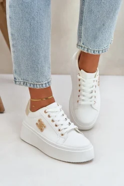 Best Sneakersy Damskie Na Platformie Biało-Beżowe Temittes Damskie Sneakersy Damskie