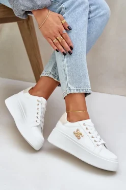 Best Sneakersy Damskie Na Platformie Biało-Beżowe Temittes Damskie Sneakersy Damskie