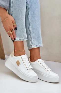 Best Sneakersy Damskie Na Platformie Biało-Beżowe Temittes Damskie Sneakersy Damskie