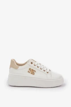 Best Sneakersy Damskie Na Platformie Biało-Beżowe Temittes Damskie Sneakersy Damskie
