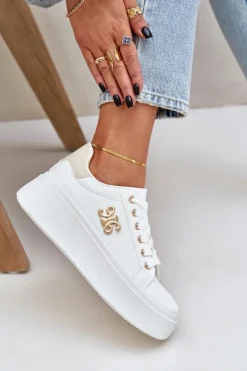 Best Sneakersy Damskie Na Platformie Biało-Beżowe Temittes Damskie Sneakersy Damskie