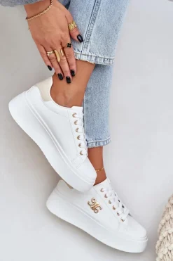 Best Sneakersy Damskie Na Platformie Biało-Beżowe Temittes Damskie Sneakersy Damskie