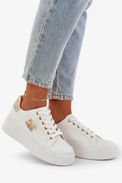 Best Sneakersy Damskie Na Platformie Biało-Beżowe Temittes Damskie Sneakersy Damskie