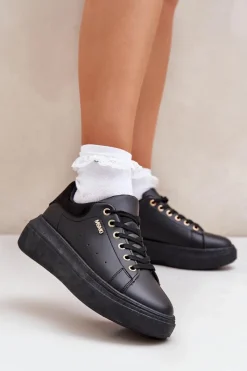 Buty Sportowe Na Platformie|Sneakersy Damskie>Boto Sneakersy Damskie Na Platformie Eko Skóra Czarne Lelandine