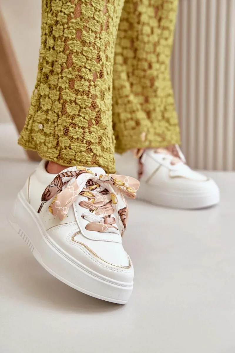 Best Boto Sneakersy Damskie Na Platformie Z Ozdobnym Sznurowaniem Białe Mistra Biały