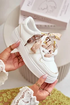 Best Boto Sneakersy Damskie Na Platformie Z Ozdobnym Sznurowaniem Białe Mistra Biały