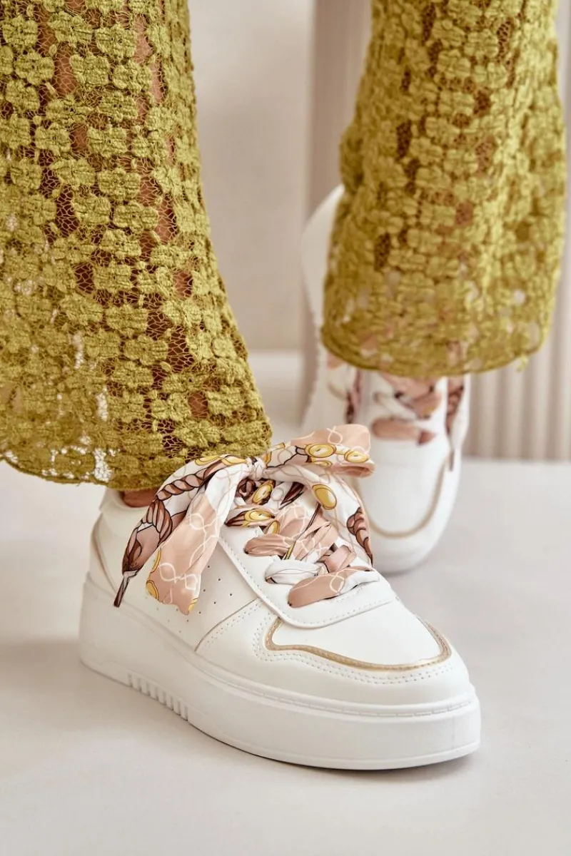 Best Boto Sneakersy Damskie Na Platformie Z Ozdobnym Sznurowaniem Białe Mistra Biały