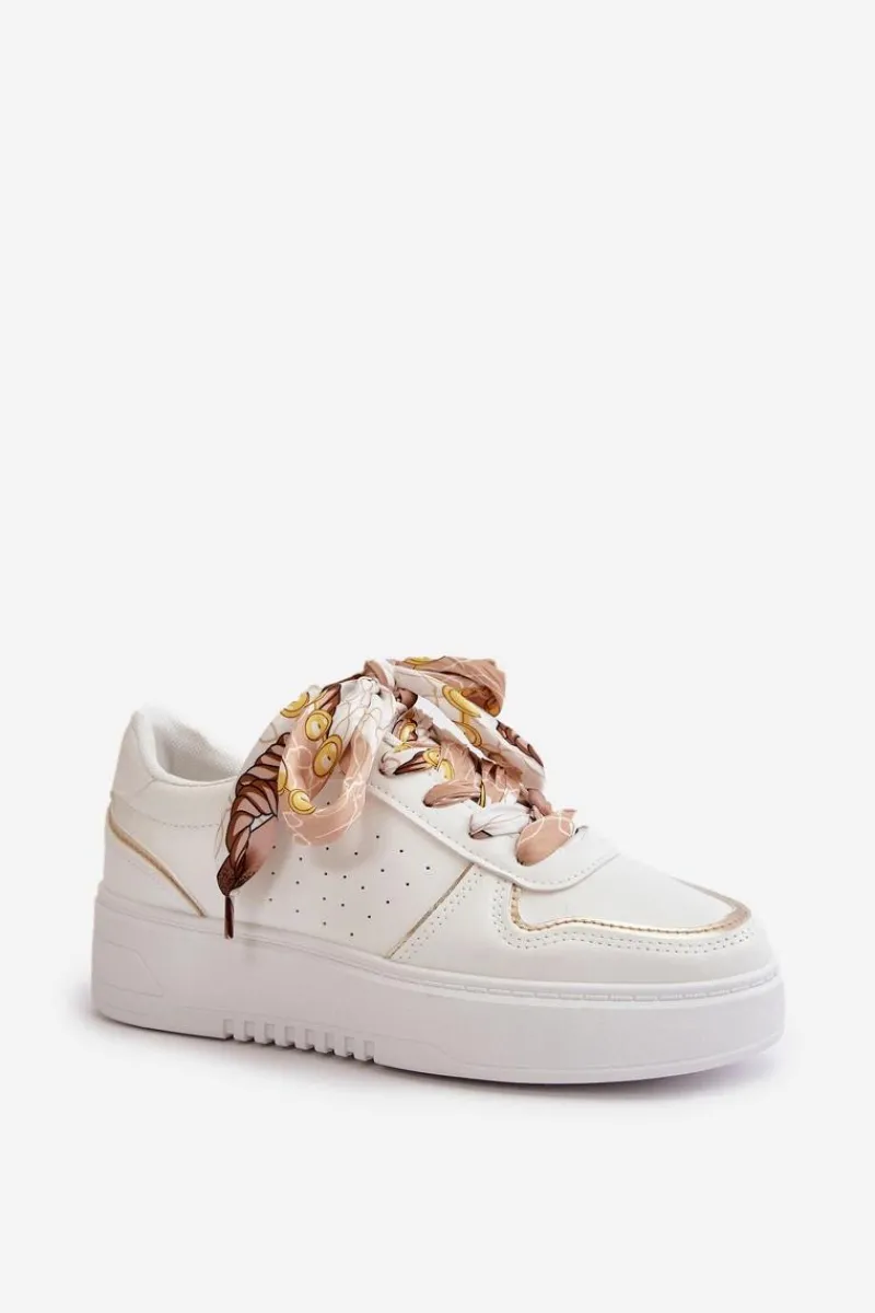 Best Boto Sneakersy Damskie Na Platformie Z Ozdobnym Sznurowaniem Białe Mistra Biały