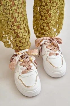 Best Boto Sneakersy Damskie Na Platformie Z Ozdobnym Sznurowaniem Białe Mistra Biały