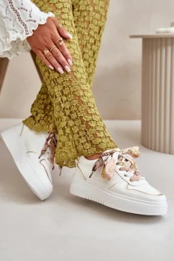 Best Boto Sneakersy Damskie Na Platformie Z Ozdobnym Sznurowaniem Białe Mistra Biały