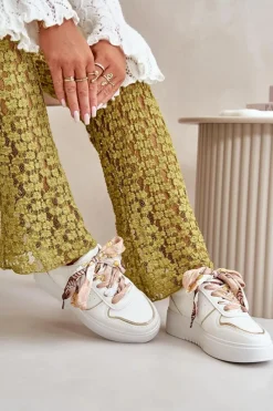 Best Boto Sneakersy Damskie Na Platformie Z Ozdobnym Sznurowaniem Białe Mistra Biały