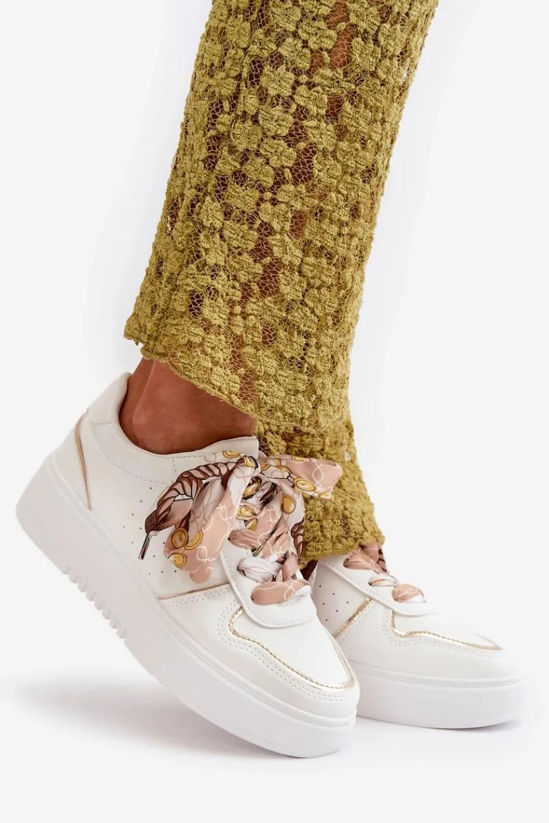 Best Boto Sneakersy Damskie Na Platformie Z Ozdobnym Sznurowaniem Białe Mistra Biały