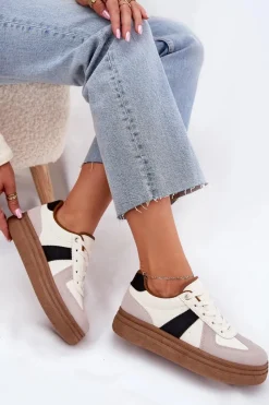 New Boto Sneakersy Damskie Na Platformie Beżowe Dovina Beżowy