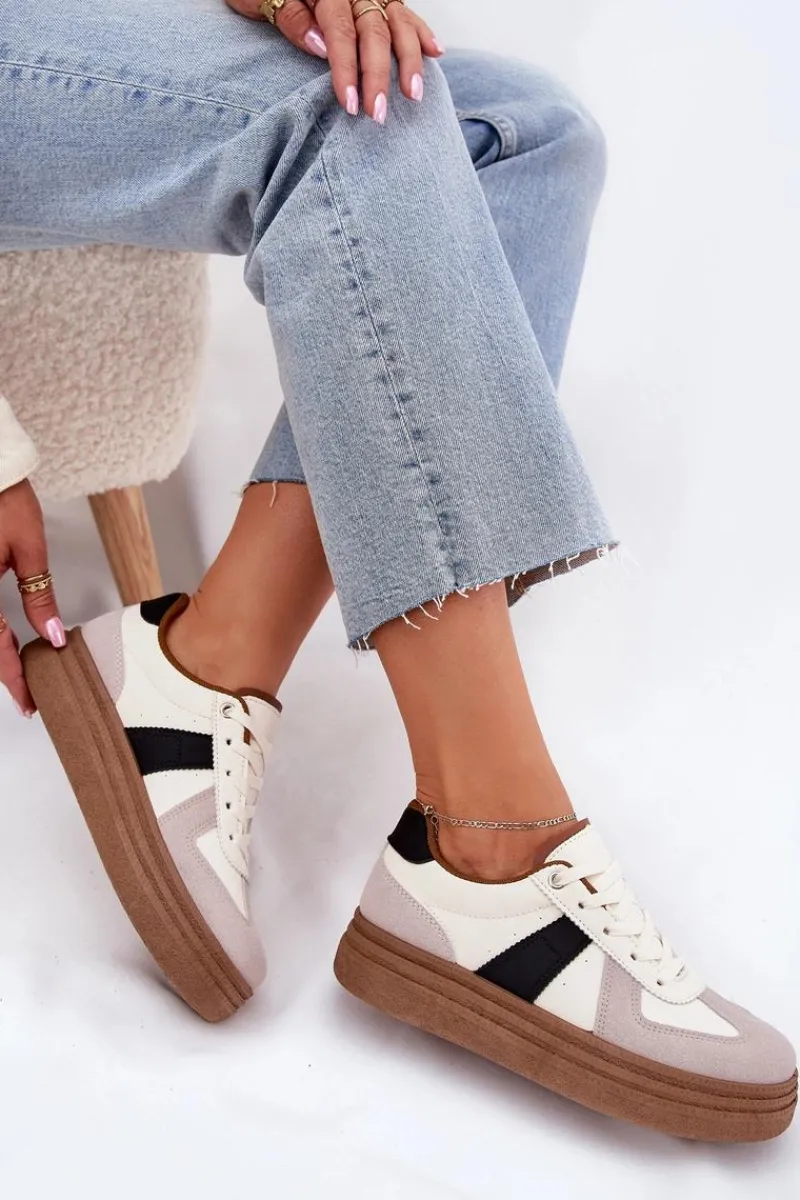 New Boto Sneakersy Damskie Na Platformie Beżowe Dovina Beżowy