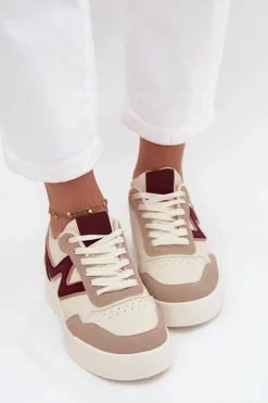 Sneakersy Damskie></noscript>Boto Sneakersy Damskie Na Platformie Ze Złotymi Wstawkami Beżowe Zalvra