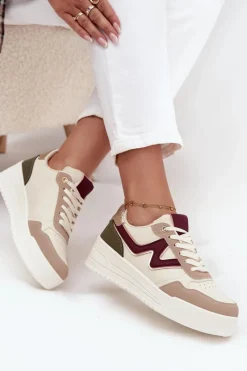 Sneakersy Damskie></noscript>Boto Sneakersy Damskie Na Platformie Ze Złotymi Wstawkami Beżowe Zalvra