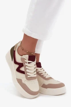Sneakersy Damskie></noscript>Boto Sneakersy Damskie Na Platformie Ze Złotymi Wstawkami Beżowe Zalvra