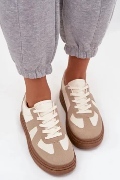 Best Boto Sneakersy Damskie Na Platformie Ciemnobeżowe Dovina Beżowy