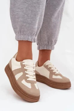 Best Boto Sneakersy Damskie Na Platformie Ciemnobeżowe Dovina Beżowy