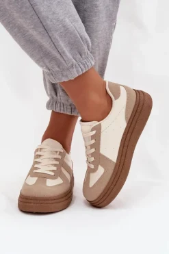 Best Boto Sneakersy Damskie Na Platformie Ciemnobeżowe Dovina Beżowy