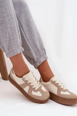 Best Boto Sneakersy Damskie Na Platformie Ciemnobeżowe Dovina Beżowy