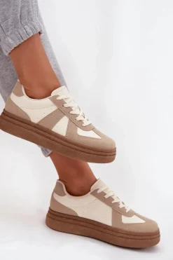 Best Boto Sneakersy Damskie Na Platformie Ciemnobeżowe Dovina Beżowy