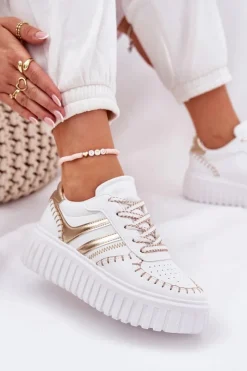 Outlet Boto Sneakersy Damskie Na Platformie Złote Ofenale