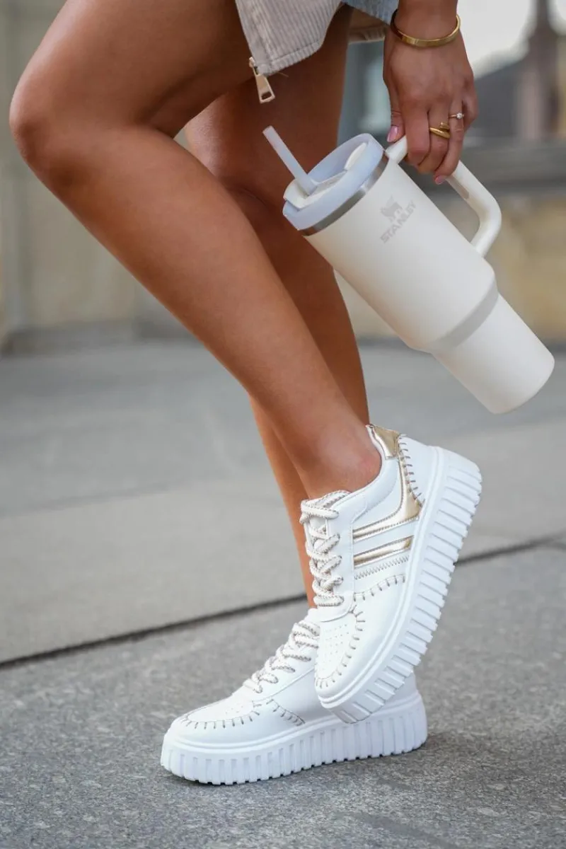 Outlet Boto Sneakersy Damskie Na Platformie Złote Ofenale