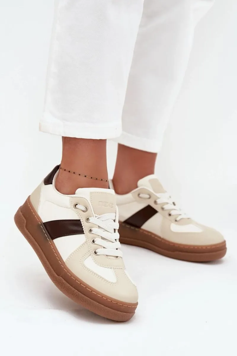 Outlet Boto Sneakersy Damskie Na Platformie Beżowe Galivina