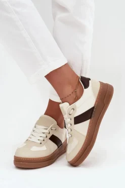 Outlet Boto Sneakersy Damskie Na Platformie Beżowe Galivina