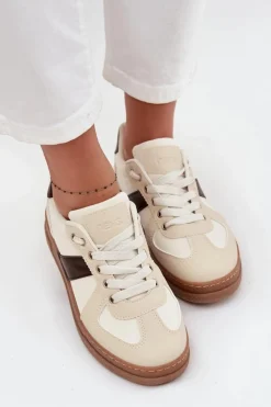 Outlet Boto Sneakersy Damskie Na Platformie Beżowe Galivina