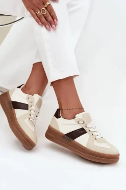 Outlet Boto Sneakersy Damskie Na Platformie Beżowe Galivina