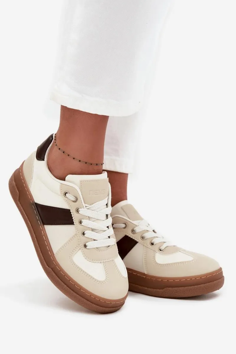 Outlet Boto Sneakersy Damskie Na Platformie Beżowe Galivina