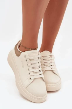 Sneakersy Damskie>Big Star Shoes Sneakersy Damskie Na Platformie Big Star SS274246 Jasnobeżowe Beżowy