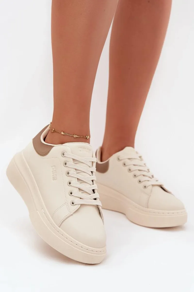 Sneakersy Damskie>Big Star Shoes Sneakersy Damskie Na Platformie Big Star SS274246 Jasnobeżowe Beżowy