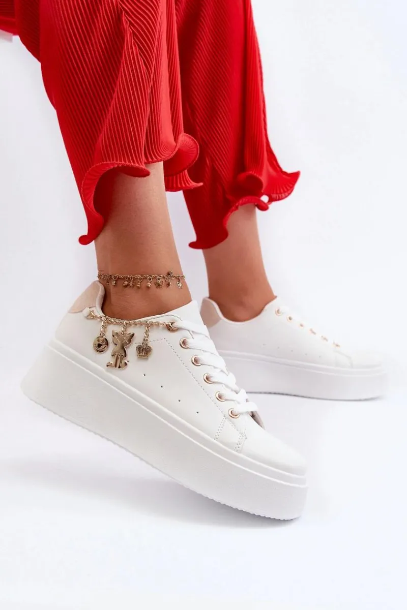 Buty Sportowe Na Platformie|Sneakersy Damskie>Boto Sneakersy Damskie Na Platformie Z Zawieszkami Białe Tivissa Biały