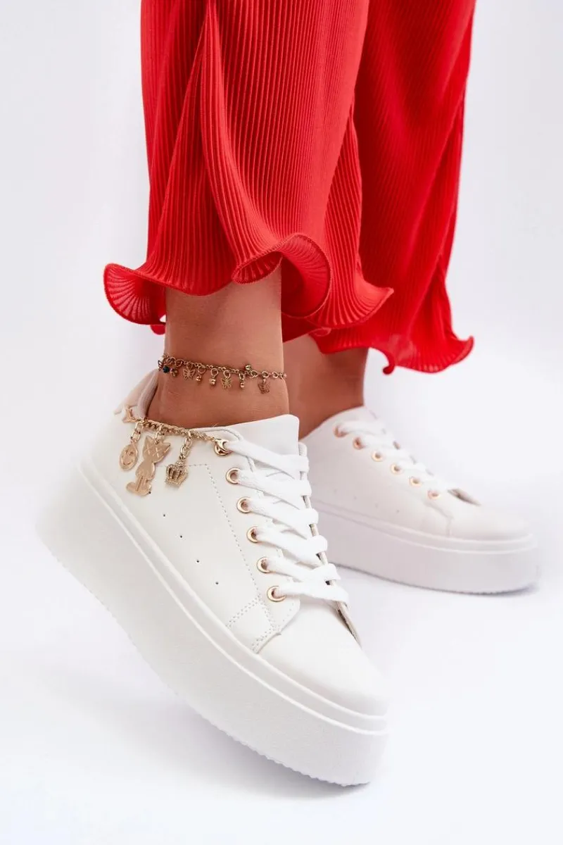 Buty Sportowe Na Platformie|Sneakersy Damskie>Boto Sneakersy Damskie Na Platformie Z Zawieszkami Białe Tivissa Biały